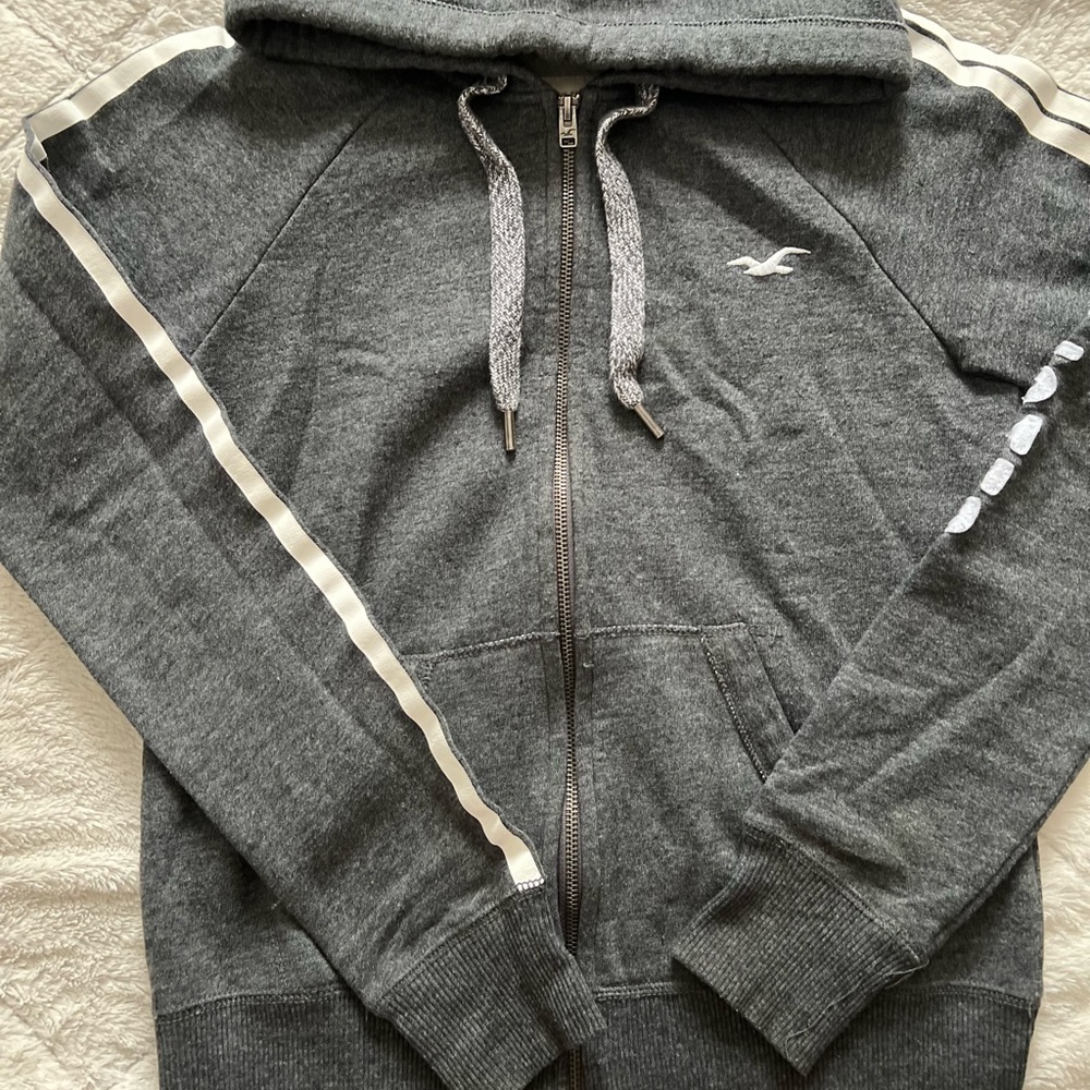 Grey Hooded Hollister Zip-up Jacket